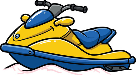 Yellow blue jet ski watercraft personal water vehicle recreation boating sport marine equipment vector illustration