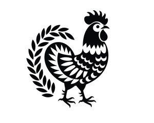 Obraz premium Proud Rooster Silhouette: A bold and stylish monochrome depiction of a rooster stands with confidence, its silhouette a powerful symbol of rural charm and rustic elegance.