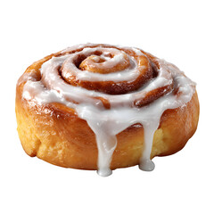 Delicious cinnamon roll with cream cheese icing isolated on transparent background