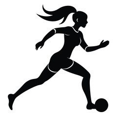 Dynamic black silhouette of a female soccer player in motion football woman