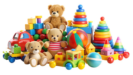 Obraz premium Pile of Colorful Toys for Children on Transparent Background