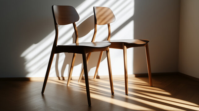 arrangement of empty chairs in bright room bathed in sunlight - Powered by Adobe