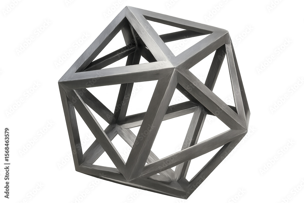 Fototapete gray metallic cuboctahedron rotating on transparent background, perfect for any project needing abst
