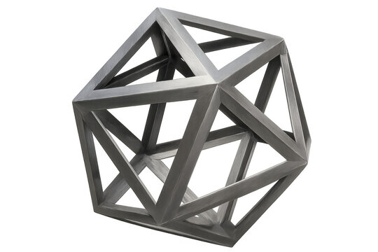 Gray metallic cuboctahedron rotating on transparent background, perfect for any project needing abstract geometric shapes