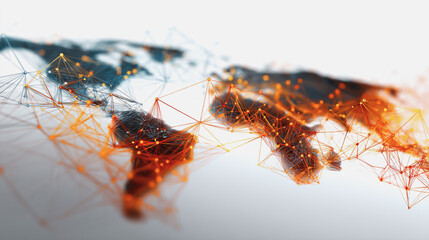 Obraz premium Abstract technology white background. Earth network with glowing nodes and net lines business connection of lines from nodes It is connected to endless nodes and represents the innovation of communica