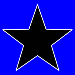Black star white outline neon blue background icon