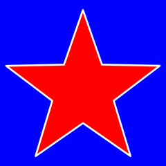 neon red star white outline blue background icon	