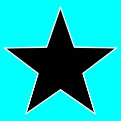 Black star white outline neon teal background icon