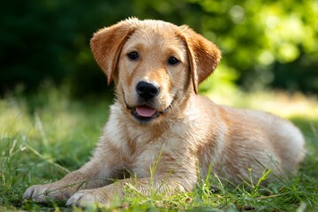 Smiling Labrador Retriever in Morning Sunlight

