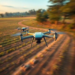 Drones Farming Field Sunrise.