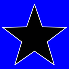 Black star white outline neon blue background icon