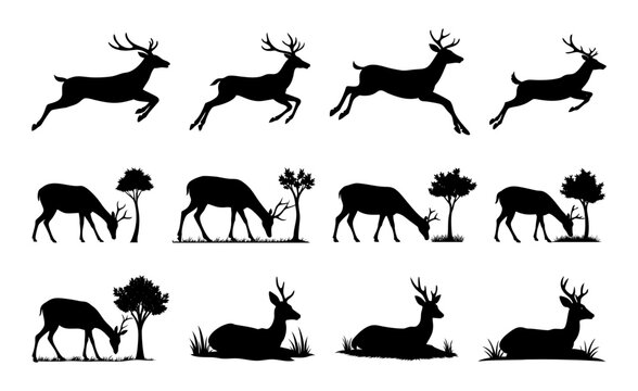 Diverse Wildlife Silhouettes Vector Icons. Dear Running Silouettes Set, Dear Icons Set , Dear Diverse Icons set.