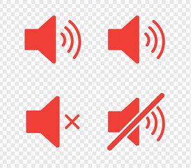 Sound off and on icon, an icon that increases and reduces the sound. Icon showing the mute. A set of sound icons with different Sound signal levels in a flat style. EPS 10