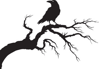 Crow raven bird branch silhouette dark animal perched black nature art