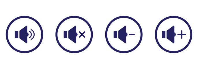 Speaker icon set. Mute and unmute volume signs vector eps10.