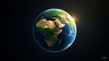 Fototapeta premium Earth globe floating in space, lush green continents glowing with an atmospheric effect.