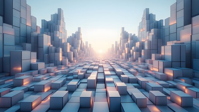 Abstract cube cityscape background, futuristic city blocks, geometric pattern design