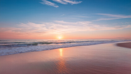 Obraz premium Soft Pastel Sunset Over Calm Ocean Beach