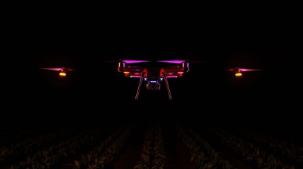 Drone Night Flight Farm Crop Survey.