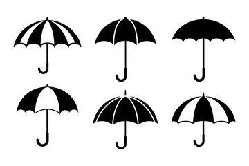 Umbrella Silhouette Icons for Rain and Weather Design