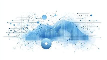 Fototapeta premium A blue design with lines and a circle. It could represent big data, cloud tech, or how data is shown. 