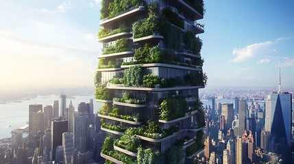 Obraz premium A lush vertical garden on a modern urban wall, blending nature with architectural design.