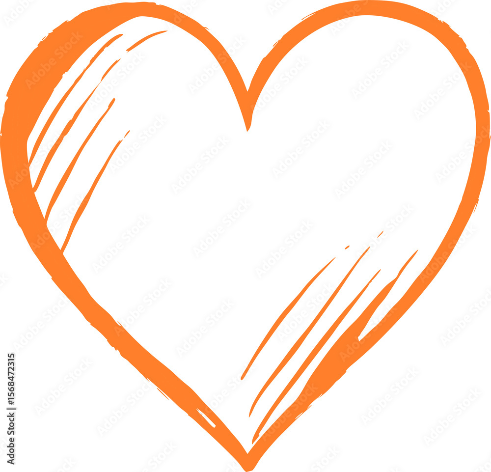 Poster orange heart outline with diagonal lines a simple and modern design element on transparent backgroun