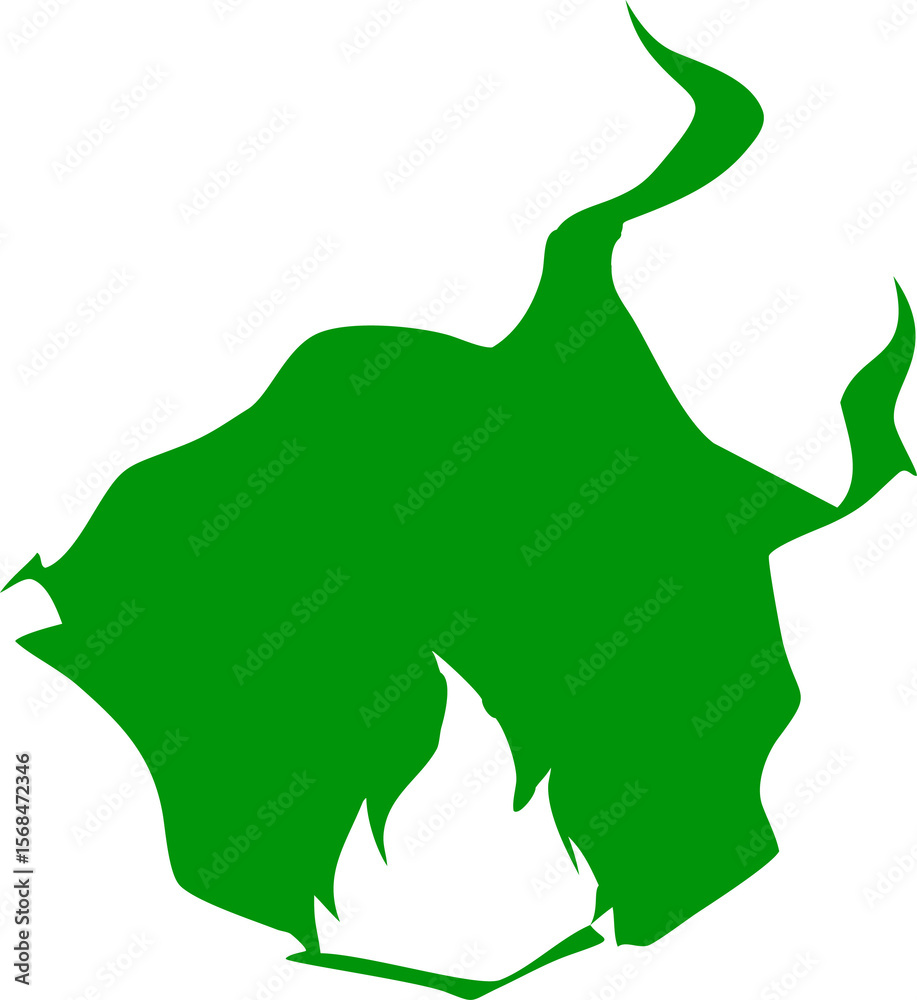 Poster abstract green blob with jagged edges on transparent backdrop a unique organic shape for modern desi