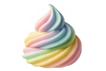 Colorful whipped cream swirl with rainbow colors, isolated on transparent background, ideal for food and dessert related projects