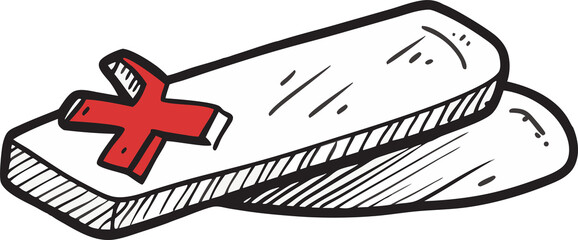 Hand-Drawn Nurse Cap Illustration with Red Cross Symbol, Depicting Medical Profession and Healthcare, Isolated on Transparent Background for Design Projects