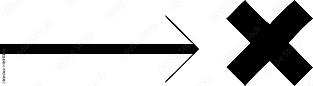 Poster directional arrow pointing to a bold black cross a symbolic representation of navigation leading to 