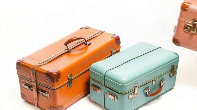 Three pieces of luggage stacked on top of each other, ideal for use in travel or adventure themed projects