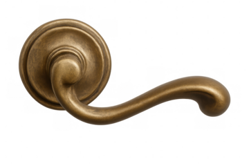 Close-up of an elegant golden lever door handle, isolated on a transparent background, perfect for interior design projects