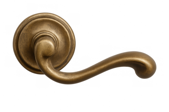 Close-up of an elegant golden lever door handle, isolated on a transparent background, perfect for interior design projects