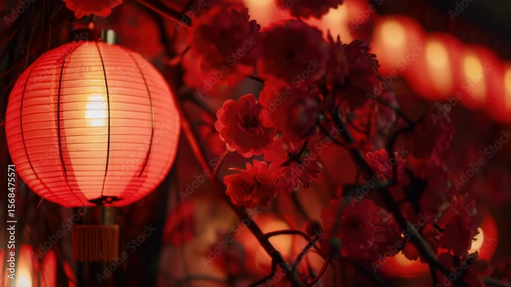 Poster A bunch of red lanterns hang from the branches of a tree, creating a warm and cozy atmosphere