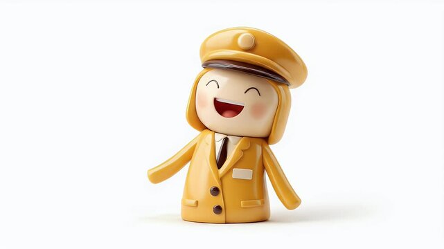 Cheerful Cartoon Conductor: Animated Character with a Bright Smile and Uniform
