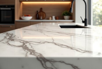 Fototapeta premium luxurious white marble countertop elegant design natural veins polished surface high end interior decor texture, luxury, tile, stone, kitchen, bathroom, granite