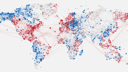 Fototapeta premium Abstract technology white background. Earth network with glowing nodes and net lines business connection of lines from nodes It is connected to endless nodes and represents the innovation of communica