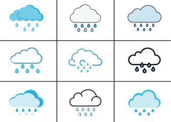 Cloud and rain drops Vector Set