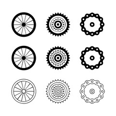 Nine Minimalist Bicycle Parts Silhouettes Set White Background Transparent png Vector Illustration