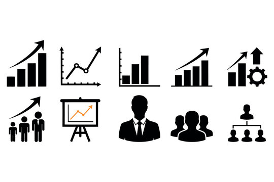 Business Teamwork and Growth Icons for Collaboration