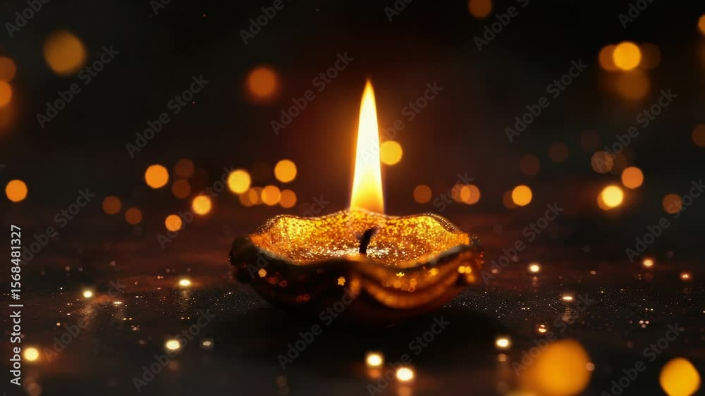 Aufkleber A lit candle sits on a dark surface surrounded by bokeh lights