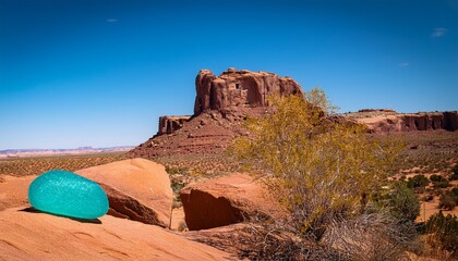 a turquoise gemstone with a southwestern desert and ancient cliff dwellings symbolizing cultural heritage