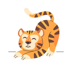 Cute tiger character stretching body