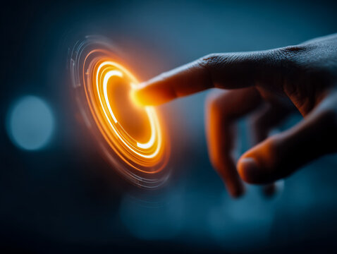 Futuristic touch interface emitting glowing light signals