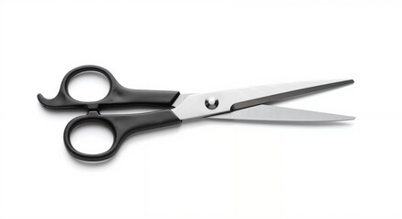 Black-handled scissors with stainless steel blades for cutting tasks