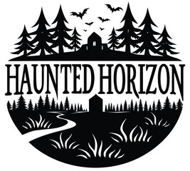 Haunted Horizon Spooky Silhouette Landscape Illustration - Halloween Design