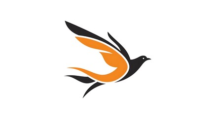 Obraz premium Abstract design of a stylized bird in flight, featuring orange and black shapes.