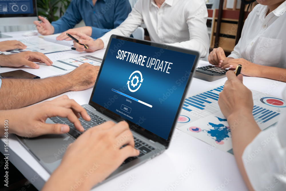 Poster software update on computer for brisk version of device software upgrade