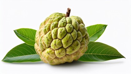 Fototapeta premium custard apple with leaves isolated on transparent background